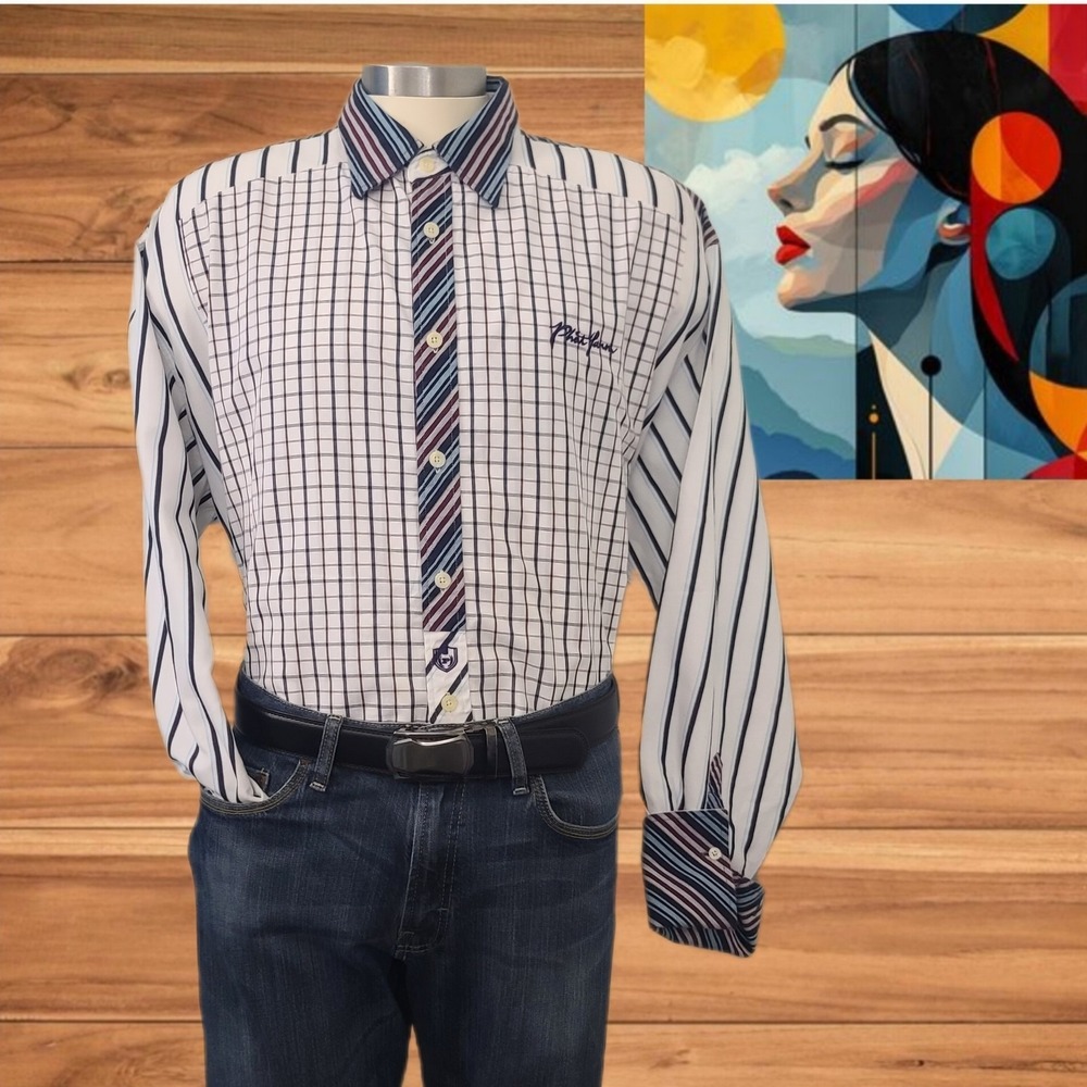Phat Farm White‎ Striped Cotton Shirt Button Up Long Sleeve Men's Size XXXL